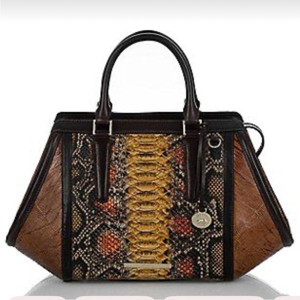 BRAHMIN ARDEN SATCHEL ANGULAR STRUCTURED HANDBAG IN TOBACCO CARLISLE NEW